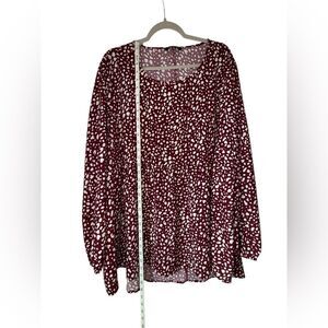 BloomChic Women's Burgundy Polka Dot Long Sleeve Patterned Tunic Size 22-24